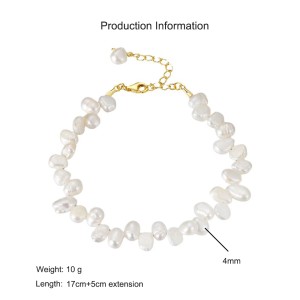 925 Sterling Silver Baroque Freshwater Pearl Bracelet 100500002