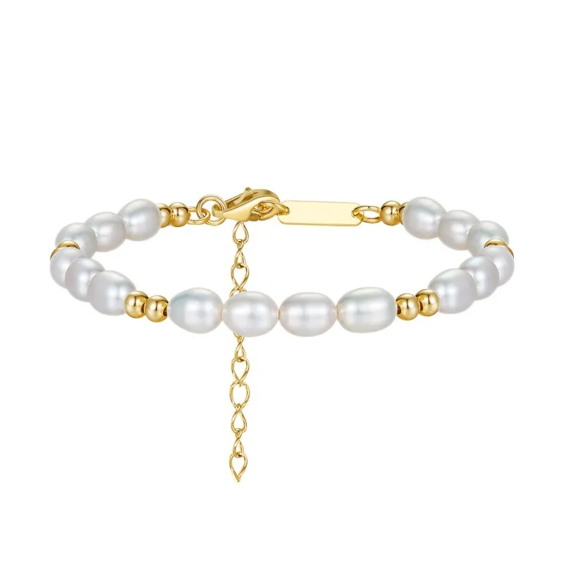 925 Sterling Silver Baroque Pearl Bead Bracelet 100500004