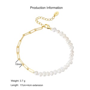 925 Sterling Silver Baroque Pearl Paperclip Bracelet 100500009