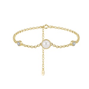 925 Sterling Silver Pearl CZ Bracelet 100500010