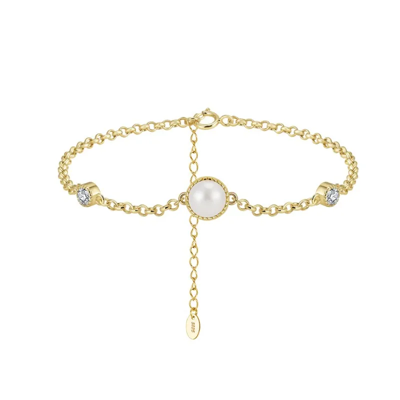 925 Sterling Silver Pearl CZ Bracelet 100500010