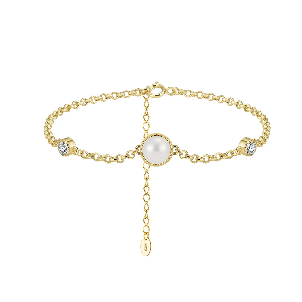 925 Sterling Silver Pearl CZ Bracelet 100500010