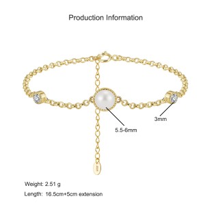 925 Sterling Silver Pearl CZ Bracelet 100500010