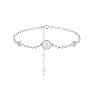 925 Sterling Silver Pearl CZ Bracelet 100500010