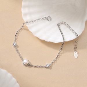 925 Sterling Silver Pearl CZ Bracelet 100500010