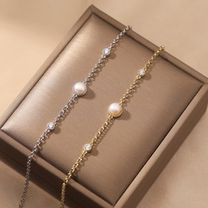 925 Sterling Silver Pearl CZ Bracelet 100500010