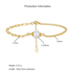 925 Sterling Silver Paperclip Box Chain Pearl Bracelet 100500014