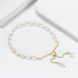 925 Sterling Silver Fresh Water Pearl Adjustable Bracelet 100500018