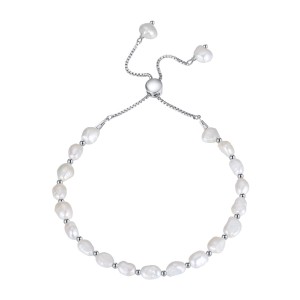 925 Sterling Silver Fresh Water Pearl Adjustable Bracelet 100500018