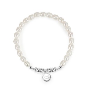 925 Sterling Silver Letter Charm Baroque Pearl Bracelet 100500019