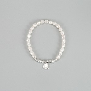 925 Sterling Silver Letter Charm Baroque Pearl Bracelet 100500019