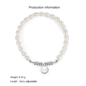 925 Sterling Silver Letter Charm Baroque Pearl Bracelet 100500019