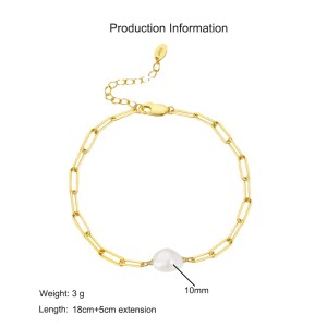 925 Sterling Silver Adjustable Pearl Paperclip Bracelet 100500020