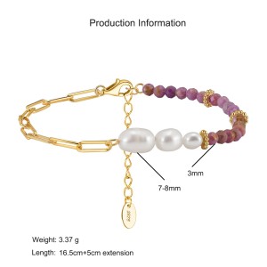 925 Sterling Silver Purple Mica Pearl Paperclip Bracelet 100500021