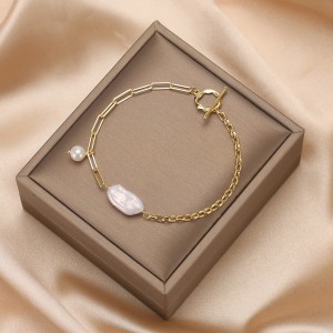 925 Sterling Silver Fresh Water Pearl  Paper Clip Bracelet 100500023