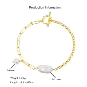 925 Sterling Silver Fresh Water Pearl  Paper Clip Bracelet 100500023
