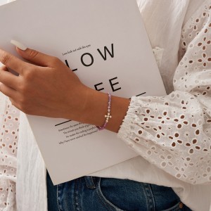 925 Sterling Silver Purple Mica Pearl Cross Bracelet 100500024