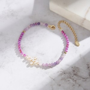 925 Sterling Silver Purple Mica Pearl Cross Bracelet 100500024