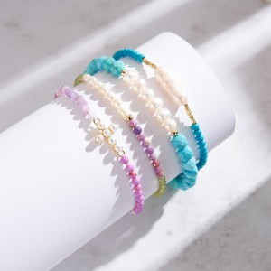 925 Sterling Silver Purple Mica Pearl Cross Bracelet 100500024