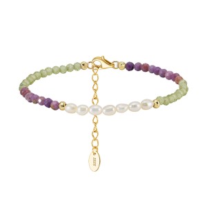 925 Sterling Silver Purple Mica Peridot Pearl Bracelet 100500025