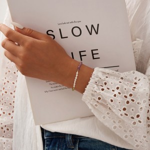 925 Sterling Silver Purple Mica Peridot Pearl Bracelet 100500025