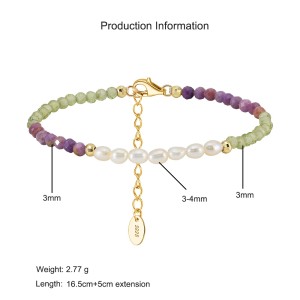 925 Sterling Silver Purple Mica Peridot Pearl Bracelet 100500025
