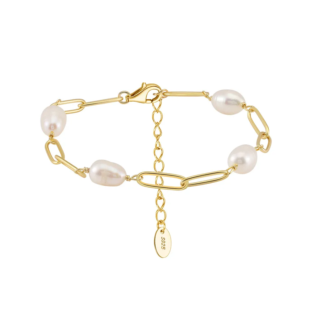 925 Sterling Silver Paperclip Pearl Bracelet 100500028 925 Sterling Silver Paperclip Pearl Bracelet 100500028