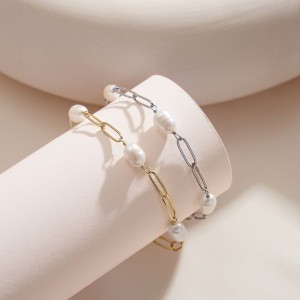 925 Sterling Silver Paperclip Pearl Bracelet 100500028 925 Sterling Silver Paperclip Pearl Bracelet 100500028
