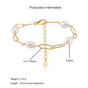 925 Sterling Silver Paperclip Pearl Bracelet 100500028 925 Sterling Silver Paperclip Pearl Bracelet 100500028