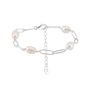 925 Sterling Silver Paperclip Pearl Bracelet 100500028 925 Sterling Silver Paperclip Pearl Bracelet 100500028