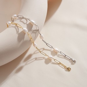 925 Sterling Silver Paperclip Pearl Bracelet 100500028 925 Sterling Silver Paperclip Pearl Bracelet 100500028