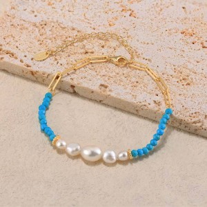 925 Sterling Silver Fresh Water Pearl Paperclip Bracelet 100500030