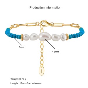 925 Sterling Silver Fresh Water Pearl Paperclip Bracelet 100500030