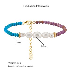 925 Sterling Silver Vintage Turquoise Pearl Chain Bracelet 100500031