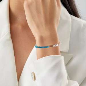 925 Sterling Silver Vintage Turquoise Pearl Chain Bracelet 100500032 925 Sterling Silver Vintage Turquoise Pearl Chain Bracelet 100500032