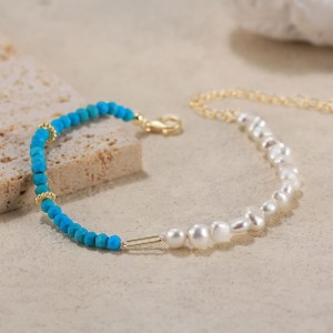 925 Sterling Silver Vintage Turquoise Pearl Chain Bracelet 100500032 925 Sterling Silver Vintage Turquoise Pearl Chain Bracelet 100500032