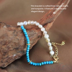 925 Sterling Silver Vintage Turquoise Pearl Chain Bracelet 100500032 925 Sterling Silver Vintage Turquoise Pearl Chain Bracelet 100500032