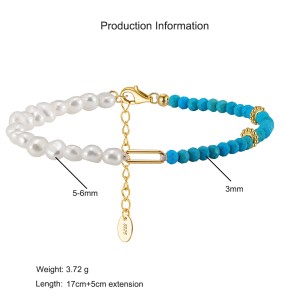 925 Sterling Silver Vintage Turquoise Pearl Chain Bracelet 100500032 925 Sterling Silver Vintage Turquoise Pearl Chain Bracelet 100500032