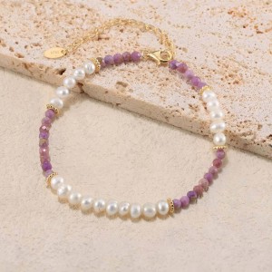 925 Sterling Silver Purple Mica Pearl Bracelet 100500033
