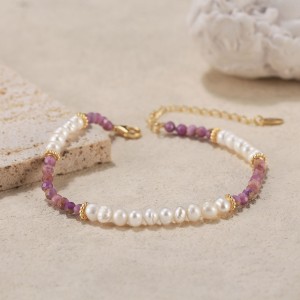 925 Sterling Silver Purple Mica Pearl Bracelet 100500033