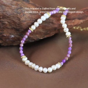 925 Sterling Silver Purple Mica Pearl Bracelet 100500033