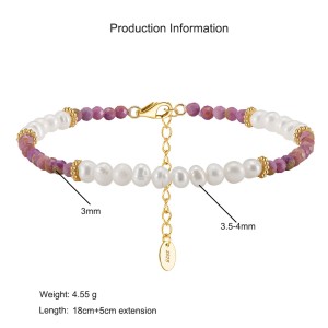 925 Sterling Silver Purple Mica Pearl Bracelet 100500033