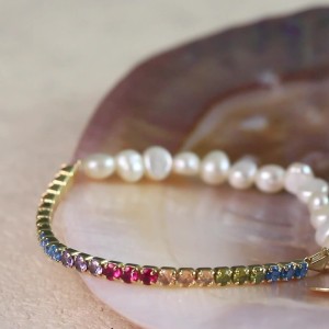 925 Sterling Silver Colorful  Zircon Tennis Pearl Bracelet 100500034