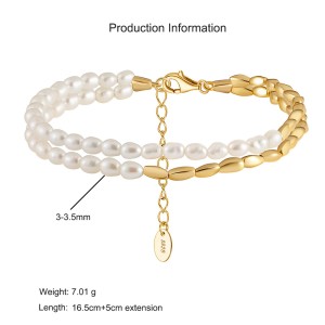 925 Sterling Silver Double-Layer Pearl Bracelet 100500035 925 Sterling Silver Double-Layer Pearl Bracelet 100500035