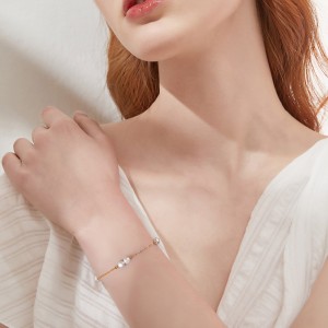 925 Sterling Silver Pearl Dainty Chain Bracelet 100500036 925 Sterling Silver Pearl Dainty Chain Bracelet 100500036