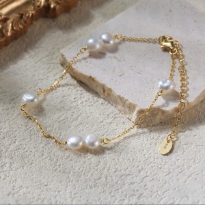 925 Sterling Silver Pearl Dainty Chain Bracelet 100500036 925 Sterling Silver Pearl Dainty Chain Bracelet 100500036