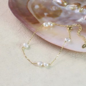 925 Sterling Silver Pearl Dainty Chain Bracelet 100500036 925 Sterling Silver Pearl Dainty Chain Bracelet 100500036