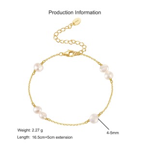 925 Sterling Silver Pearl Dainty Chain Bracelet 100500036 925 Sterling Silver Pearl Dainty Chain Bracelet 100500036
