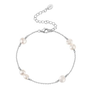 925 Sterling Silver Pearl Dainty Chain Bracelet 100500036 925 Sterling Silver Pearl Dainty Chain Bracelet 100500036