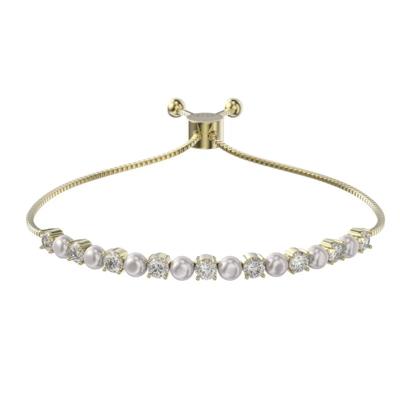 925 Sterling Silver Cubic Zirconia Pearl Bracelet 100500037